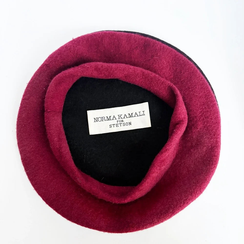 Vintage Norma Kamali for Stetson Wool Beret – Black & Burgundy Two-Tone (1980s)